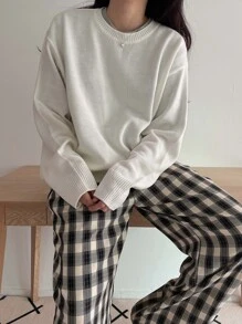 DAZY Jersey tejido de canalé de hombros caídos - Blanco - Ver 8