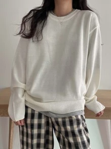 DAZY Jersey tejido de canalé de hombros caídos - Blanco - Ver 9