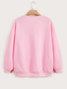ROMWE Kawaii Bat & Figure Graphic Sweatshirt - Pink - View 2