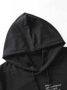 Manfinity LEGND Men Slogan Graphic Kangaroo Pocket Drawstring Hoodie & Joggers - Black - View 4