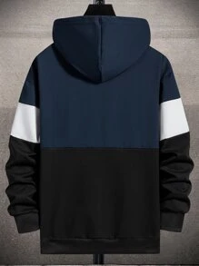 Manfinity Homme Men Color Block Letter Embroidery Drawstring Loose Hoodie - Multicolor - View 2