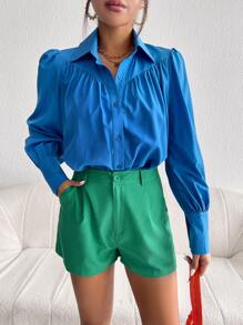 SHEIN Unity de manga farol con botón delantero Camisa & Shorts - Multicolor - Ver 3