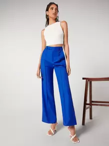 BizChic High Waist Seam Detail Slant Pockets Pants Workwear - Royal Blue - View 3