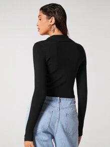 BizChic Zip Half Placket Rib-knit Jumper - Black - View 2