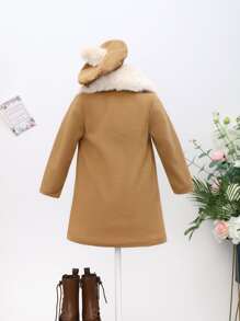 Toddler Girls 1pc Contrast Borg Collar Overcoat - Khaki - View 2