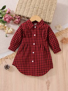 嬰兒格子圖案襯衫連衣裙 - 彩色 - 查看 1