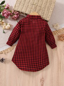 嬰兒格子圖案襯衫連衣裙 - 彩色 - 查看 2