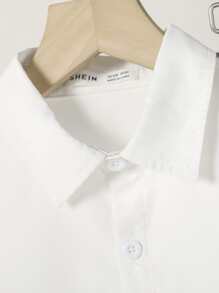 SHEIN Tween Boy Solid Button Front Shirt & Plaid Trousers - Multicolor - View 5