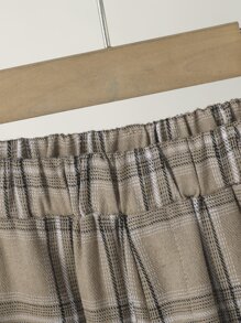 SHEIN Tween Boy Solid Button Front Shirt & Plaid Trousers - Multicolor - View 8