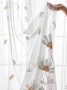 花卉刺繡單紗窗簾現代滌綸紗家居窗簾 - 彩色 - 查看 4