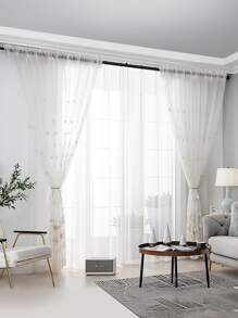 花卉刺繡單紗窗簾現代滌綸紗家居窗簾 - 彩色 - 查看 7