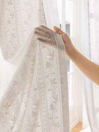 Hollow Out Plant Design Single Panel Sheer Curtain