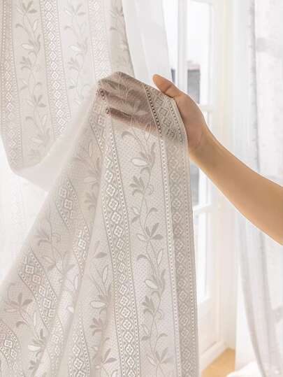Hollow Out Plant Design Single Panel Sheer Curtain