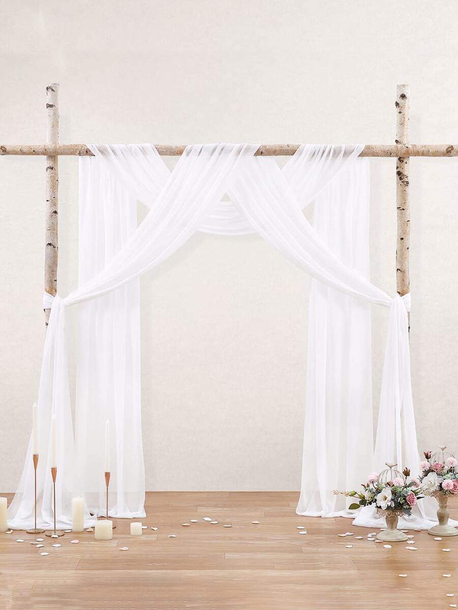 1pc Plain Decorative Background Cloth, 1.6x6m White Party Backdrop For Wedding - White - View 1