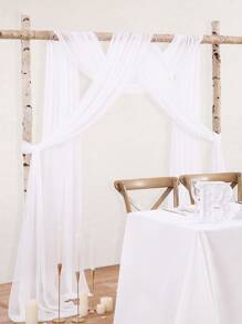 1pc Plain Decorative Background Cloth, 1.6x6m White Party Backdrop For Wedding - White - View 2