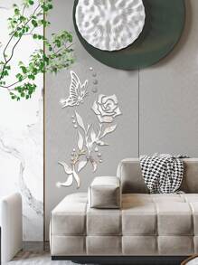 花和蝴蝶設計鏡子牆貼 - 銀色 - 查看 6