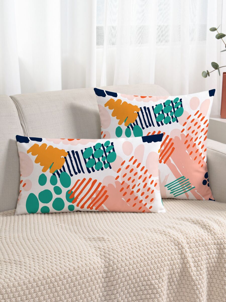 1pc Abstract Geometric Pattern Cushion Cover Without Filler - Multicolor - View 1