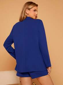 SHEIN Privé Lapel Neck Double Breasted Blazer & Shorts - Royal Blue - View 4