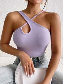 SHEIN BAE Crisscross Front Top - Lilac Purple - View 3