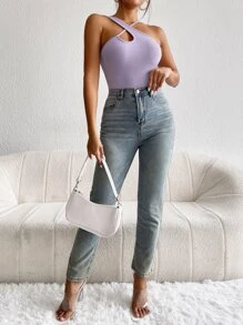 SHEIN BAE Crisscross Front Top - Lilac Purple - View 5