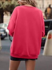 SHEIN LUNE Áo chui đầu Tim Và In hoa Báo Thả vai - Màu Hồng Tươi - Xem 2