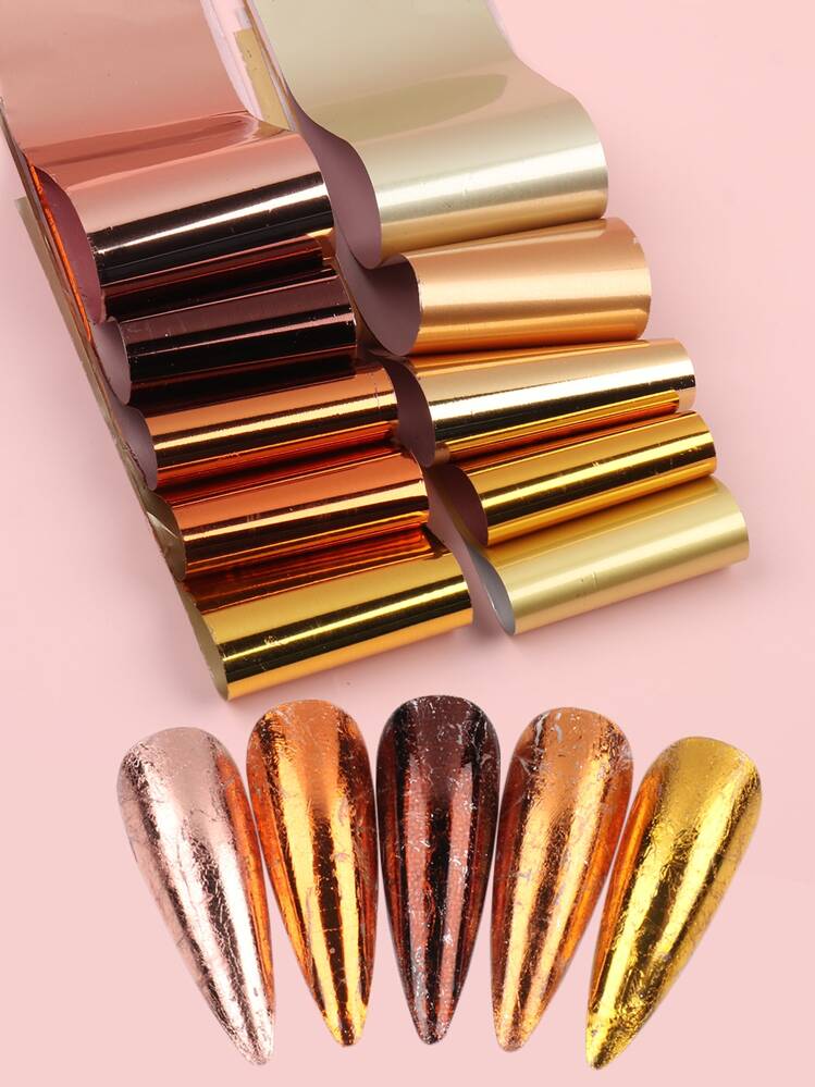 FULL BEAUTY 10ชิ้น ฟอยล์โอนรอยเล็บแบบเต็มชิ้น - สีเงิน - ดู 1