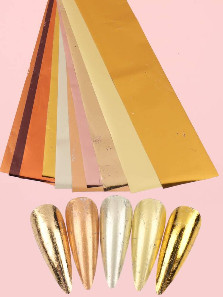 FULL BEAUTY 10ชิ้น ฟอยล์โอนรอยเล็บแบบเต็มชิ้น - สีเงิน - ดู 4