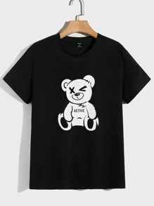 GENTILAND 男士小熊印花T恤 - 黑色 - 查看 1