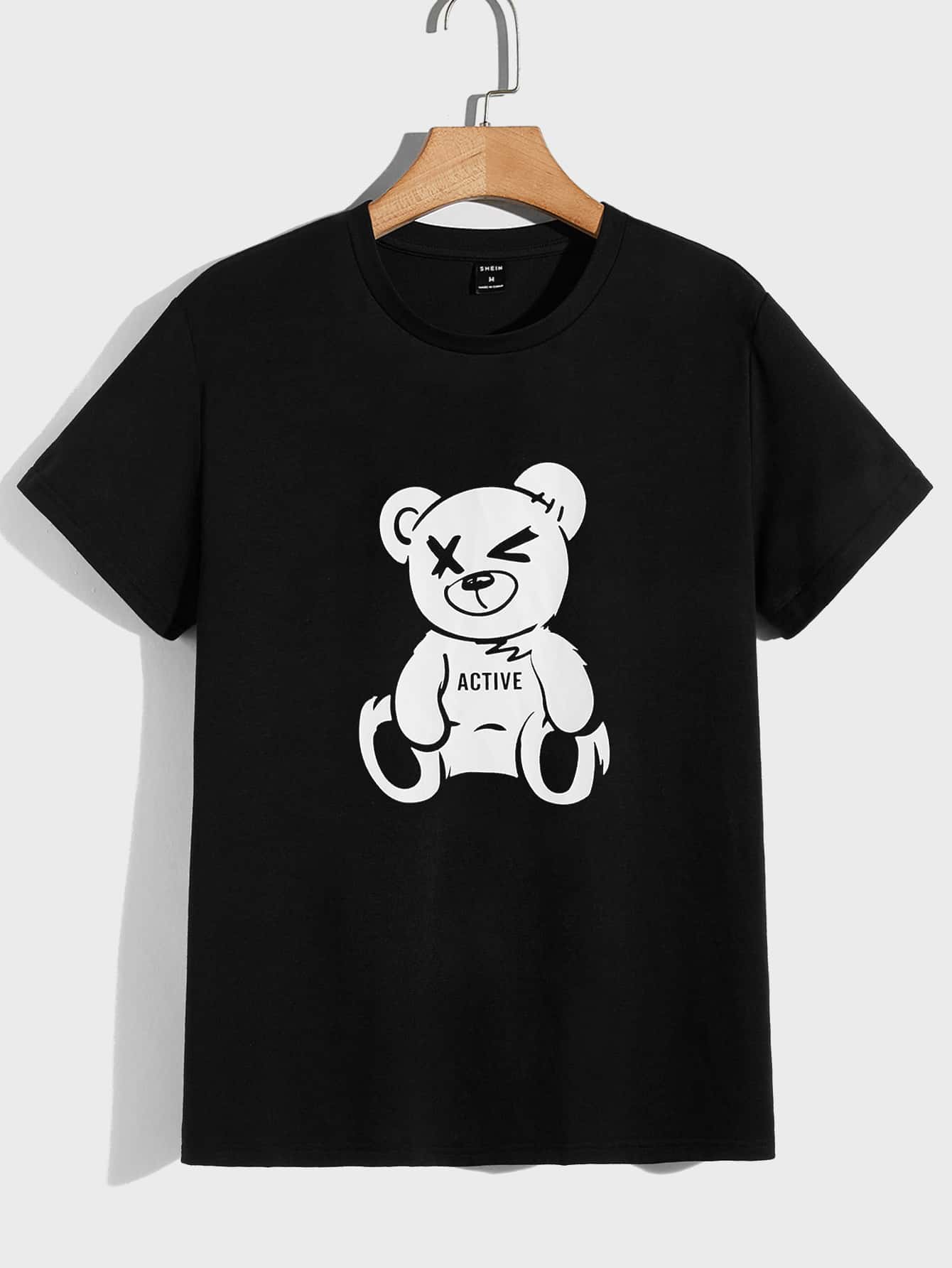 GENTILAND 男士小熊印花T恤 - 黑色 - 查看 1