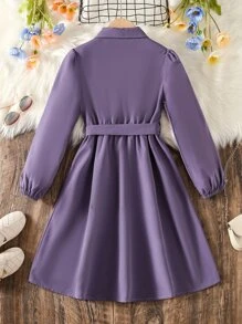 SHEIN Đầm Gái Nút phía trước màu trơn Ăn mặc đẹp - Màu tím  Violet - Xem 2