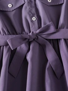 SHEIN Đầm Gái Nút phía trước màu trơn Ăn mặc đẹp - Màu tím  Violet - Xem 3