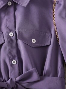 SHEIN Đầm Gái Nút phía trước màu trơn Ăn mặc đẹp - Màu tím  Violet - Xem 6