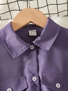 SHEIN Đầm Gái Nút phía trước màu trơn Ăn mặc đẹp - Màu tím  Violet - Xem 7