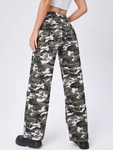 Camo Print Flap Pocket Cargo Jeans - Multicolor - View 4
