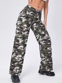 Camo Print Flap Pocket Cargo Jeans - Multicolor - View 3