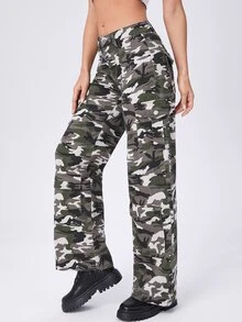 Camo Print Flap Pocket Cargo Jeans - Multicolor - View 6