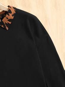 SHEIN LUNE Áo nỉ Plus Size Nút Đồ họa Giải trí - màu nâu - Xem 3