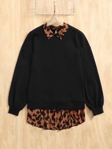 SHEIN LUNE Áo nỉ Plus Size Nút Đồ họa Giải trí - màu nâu - Xem 5