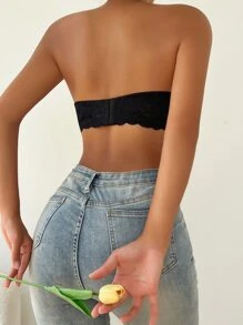 Floral Lace Underwire Tube Bralet - Black - View 2