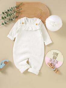 Áo len trẻ em Xù Nút màu trơn Dễ thương - trắng - Xem 3