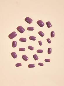 Nail Nina 24pcs Elegant And Versatile Solid Color Short Square Shaped False Nails Set With Jelly Glue And Nail File - Suitable For Outdoor Activities, Leisure And Entertainment, Parties, Dances, And Daily Wear Press On Nails Nail Supplies - Purple - View 5
