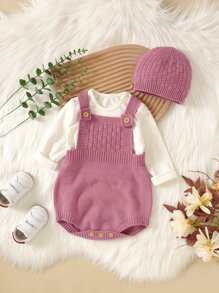 嬰兒紋理質感針織連身背心和帽不帶T恤 - 粉色 - 查看 1