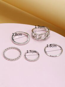 RINTOLER 5入組鏈條裝飾戒指 - 銀色 - 查看 4