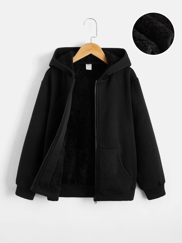 SHEIN Tween Jungen Jacke mit Kapuze und Teddyfutter und Reißverschluss