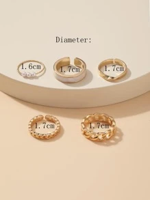 17KM 5入組鏈條和人造珍珠裝飾戒指 - 金黃色 - 查看 3