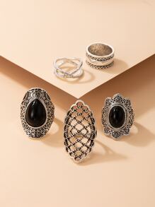 5 piezas Anillo con abertura - Plata antigua - Ver 5