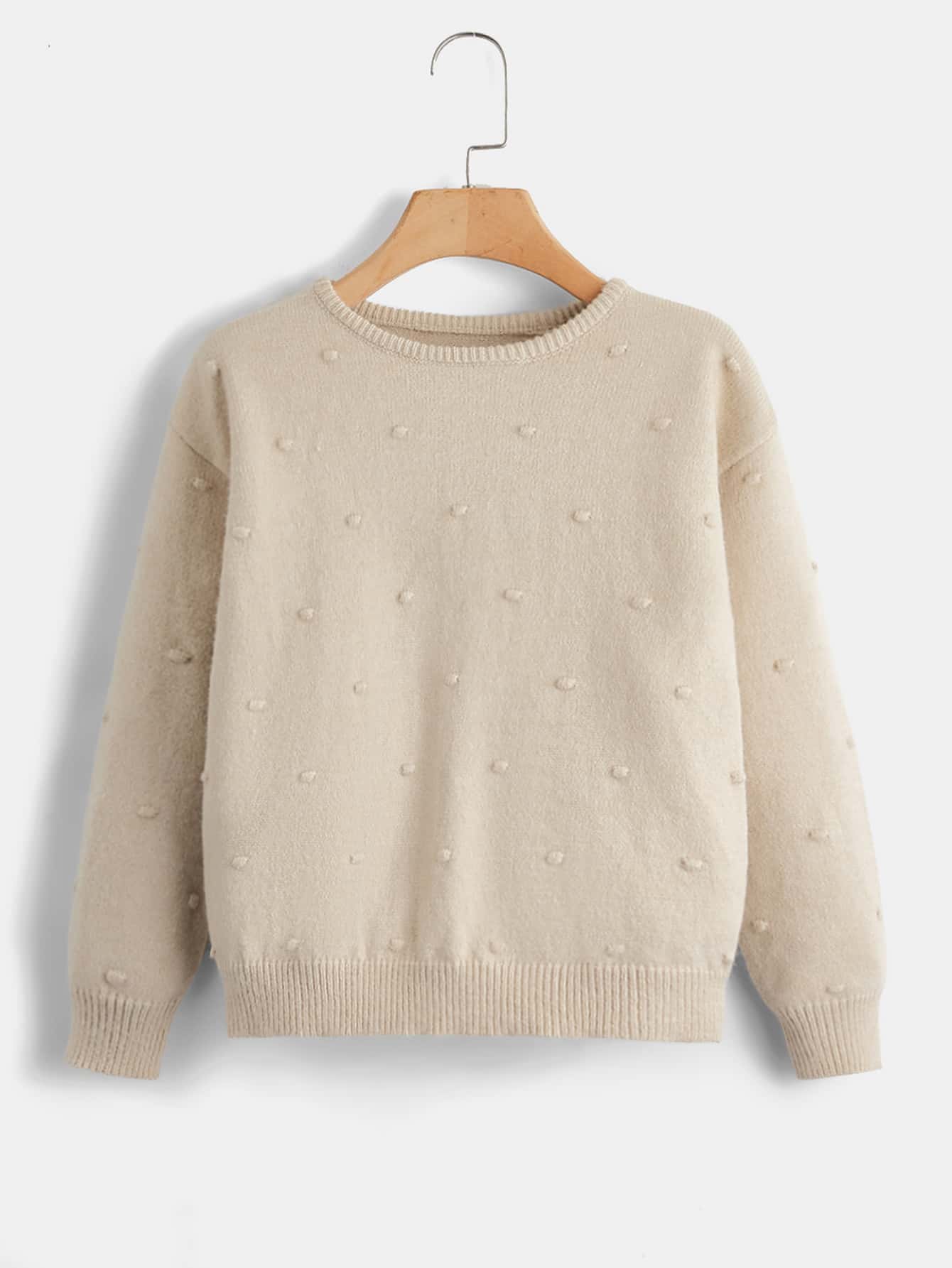 SHEIN Girls Popcorn Knit Drop Shoulder Jumper - Khaki - View 1