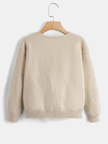 SHEIN Girls Popcorn Knit Drop Shoulder Jumper - Khaki - View 2
