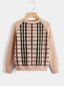 SHEIN Niños Jersey con patrón de cuadros de manga raglán - Albaricoque - Ver 1