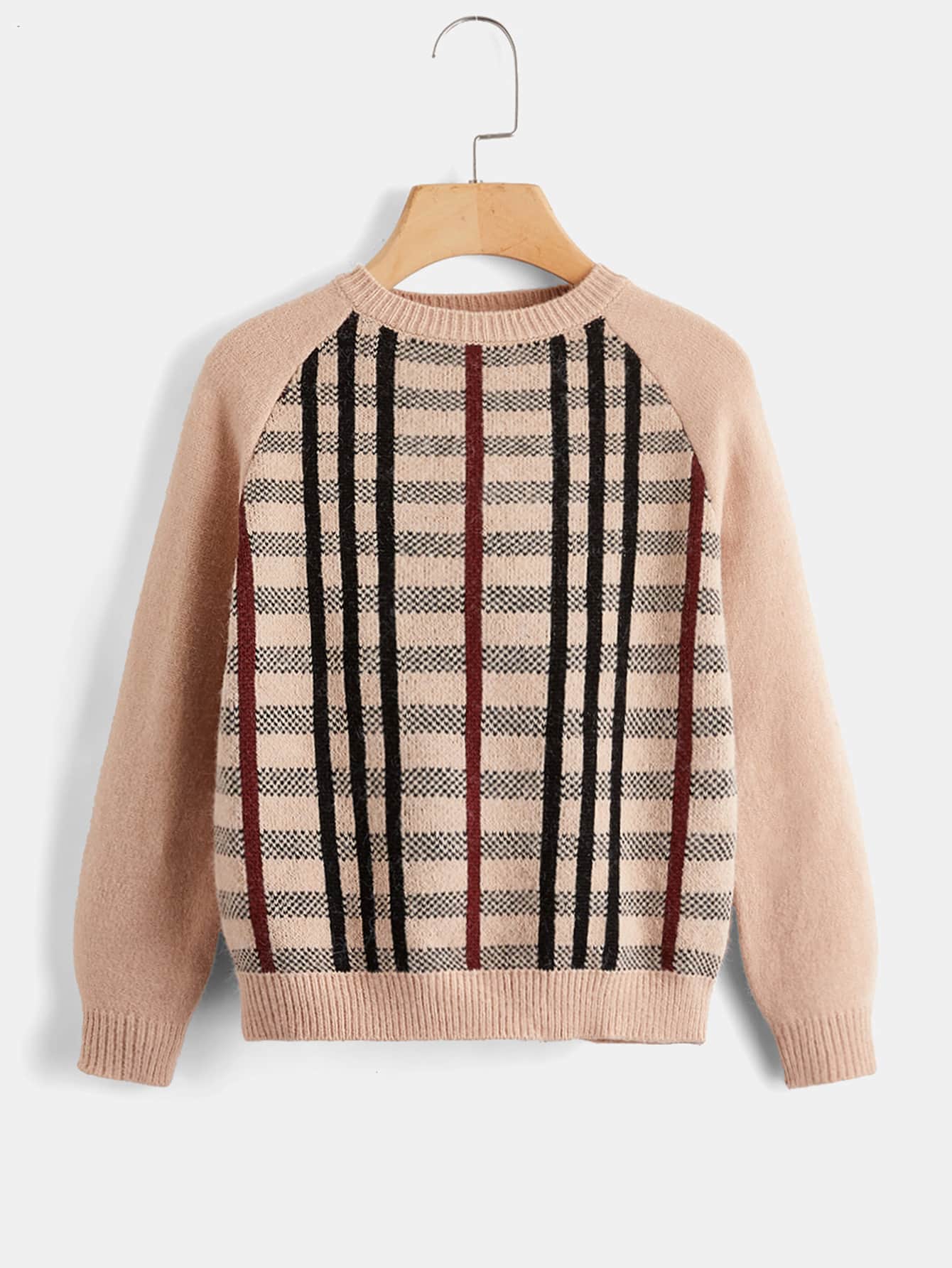 SHEIN Niños Jersey con patrón de cuadros de manga raglán - Albaricoque - Ver 1